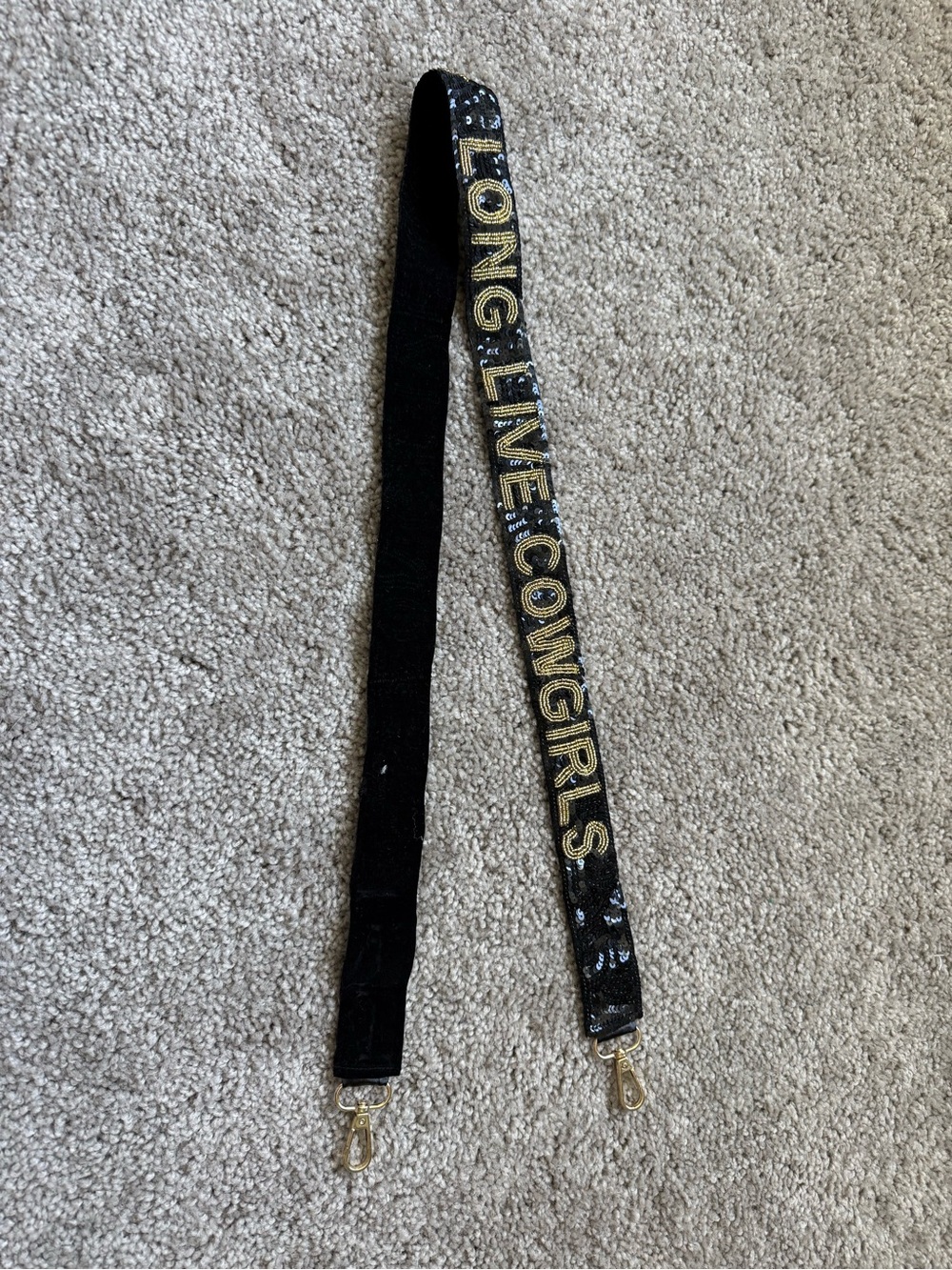 Black and Gold 'Long Live Cowgirls' Beaded Purse Strap